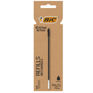 BIC CRISTAL RENEW PENNA A SFERA 1 mm + 2 REFILL INCHIOSTRO NERO